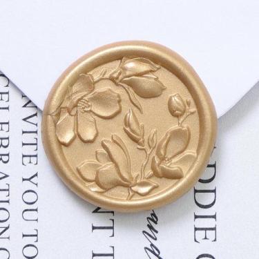 Imagem de UNIQOOO, 100 peças de adesivos 3D Magnolia Wax Seal em ouro claro