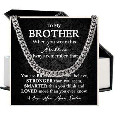 Imagem de Colar Brother - Colar de corrente de elos cubanos para homens, To My Brother, presente de irmã para aniversário, aniversário ou Natal, Aço inoxidável, Sem Pedra Preciosa