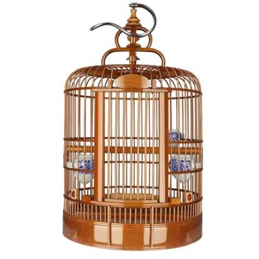 Imagem de Gaiola de pássaro feita à mão de bambu estilo oriental retrô redonda portátil para uso ao ar livre pode ser pendurada ninho de pássaro (pequeno)