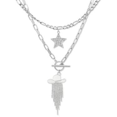 Imagem de RechicGu Conjunto de 2 peças de gargantilha de estrela de strass brilhante, pingente de bota de vaqueira ocidental, conjunto de colar empilhável para mulheres, corrente grossa, chapéu esmaltado de