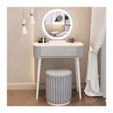 Imagem de Escrivaninha de penteadeira Mesa de vaidade com 1 gaveta e bancos veludo Mordern Vanity Penteadeira maquiagem escritório em casa estudo para laptop, cinza