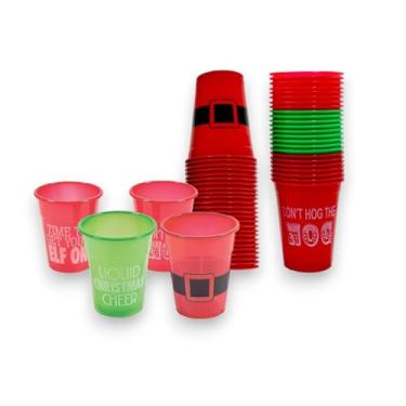 Imagem de 4E's Novelty Copos de Natal de 473 ml para festa - pacote com 50 copos de festa de Natal, copos de plástico descartáveis com papai noel e citações humorísticas a granel - Copos engraçados de Natal