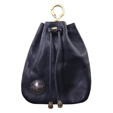 Imagem de Porta-chaves de couro curtido com vegetais, carteira de cartão de moedas de couro envelhecido, mini bolsa multifuncional para chaves de carro, Preto, One Size