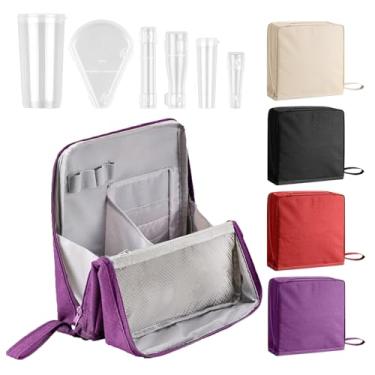 Imagem de LFZHAN Organizador de maquiagem em pé com 6 protetores de pincel, bolsa organizadora de maquiagem portátil grande para viagens, estojo de cosméticos em pé com protetores de pincel, Roxo, Minimalista