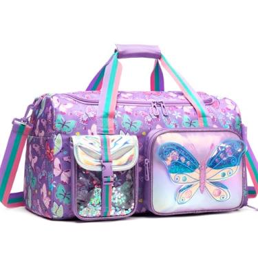Imagem de Butterfly Bolsa de viagem infantil para meninas, dança noturna, festa do pijama, bolsas esportivas de ginástica para crianças com compartimento para sapatos