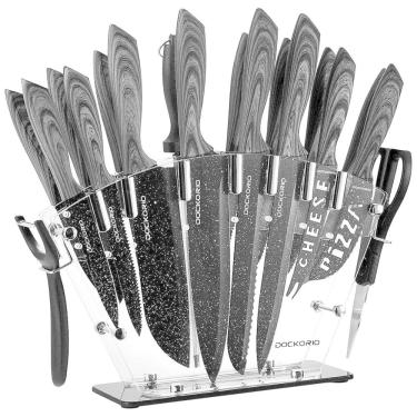 Imagem de Conjunto de Facas em Aço Inoxidável com Bloco de Bancada, Peças, DOCKORIO knife set 19 601 Grey, Cinza