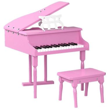 Imagem de Piano de Cauda Infantil com 30 Teclas, Suporte para Partitura e Banco, HONEY JOY, Rosa