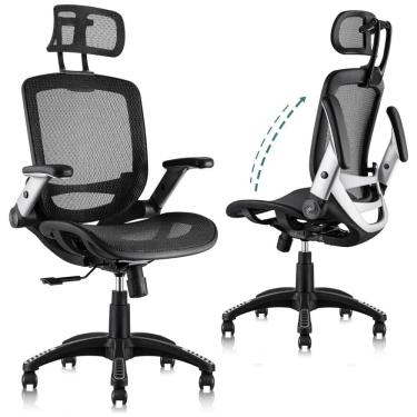 Imagem de Cadeira de Escritório Reclinável Ajustável Ergonômica Giratória, GABRYLLY PF 01, Preto