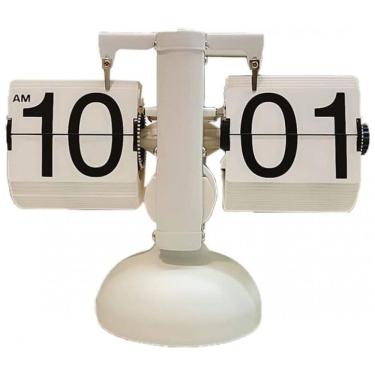 Imagem de Relógio de Mesa Retrô Flip Decorativo Operado por Engrenagem Interna a Bateria, HERCHR, Branco