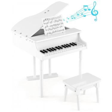Imagem de Piano Clássico Infantil de Cauda e 3 Pernas, com 30 Teclas e Suporte para Partitura, HONEY JOY, Branco