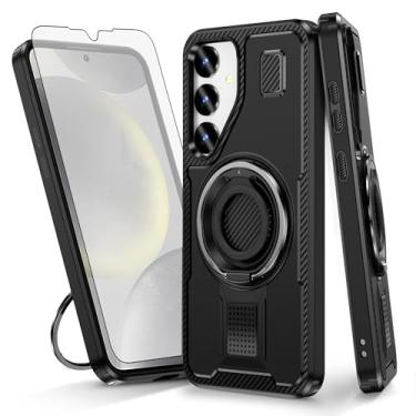 Imagem de Asuwish Capa de celular para Samsung Galaxy S25 Plus S25+ 5G com protetor de tela de vidro temperado e suporte de anel à prova de choque, acessórios para celular S25Plus 25S + S 25 25+ SM-S936U preta