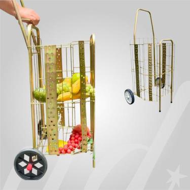 Imagem de Carrinho De Feira Dobrável Até 30Kg De Aço Dourado - Dasshaus Portátil