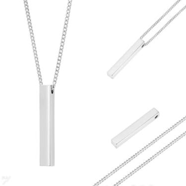 Imagem de Colar Masculino Corrente Cordão Aço Inox 316L 100% Puro com Pingente Retangular Maciço Prateado Le Essence Masculine Acessório Elegante Antialérgico e Resistente