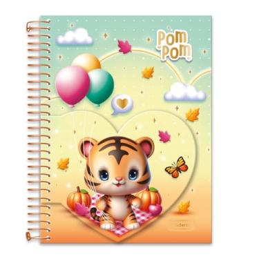 Imagem de Caderno Colegial Criativo Cadersil Estampa Coração Pom Pom – 80 Folhas – Capa Dura com Hot Stamping Dourado – Acompanha Adesivos e Folhas Decoradas – Ideal para Anotações Criativas e Personalizadas
