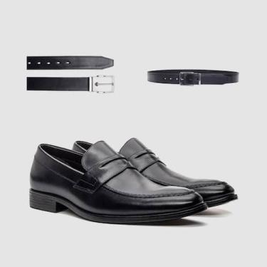 Imagem de Kit Sapato Social Preto Com Cinto Couro Elegancia Premium Qualidade So