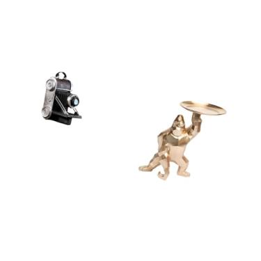 Imagem de Fenteer Estátua de Câmera, Ornamento de Resina, Acessório Decorativo Exclusivo com Bandeja de Servir, Coleções de Obras de Arte para Armários, Amigos, Bar, Fa