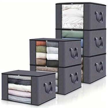 Imagem de Caixa Organizadora Dobrável de TNT com Zíper – 6 Peças para Roupas, Cobertores e Calçados – Respirável e Anti-Poeira