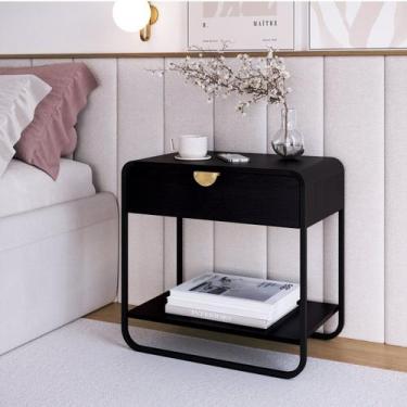 Imagem de Mesa de Cabeceira 60cm 1 Gaveta Orgânica Pé Metal Luna - Artesano