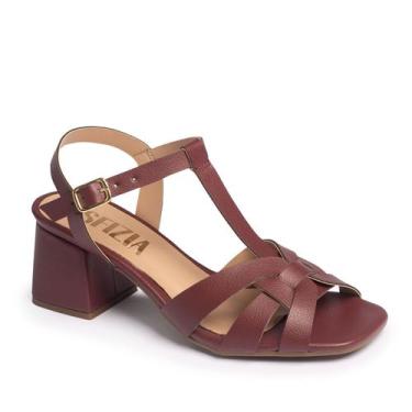 Imagem de Sandália Feminina Quadrada Salto Médio Grosso Moda Bordô - SFIZIA, 37,