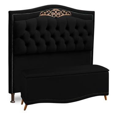 Imagem de Cabeceira e Calçadeira Baú Cama Box Casal King Size Belize 195cm Corano Preto - Desk Design