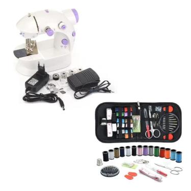 Imagem de Mini Máquina De Costura Com Kit De Linhas Com 27 Itens