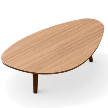 Imagem de Mesa de Centro Moderna com Tampão Orgânico em MDF e Pés Palito em Madeira Maciça – Estilo Contemporâneo para Sala de Estar (Mel)