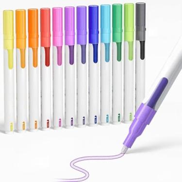 Imagem de Ponta de contorno de linha dupla de 12 cores, conjunto de ferramentas de desenho, glitter à prova d'água para colorir adultos, confecção de cartões, faça você mesmo, materiais de arte e artesanato