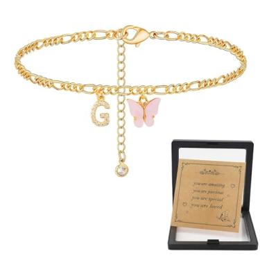 Imagem de Tornozeleiras femininas, tornozeleiras douradas para mulheres, tornozeleira com inicial para mulheres, formatura, aniversário, Natal, Dia dos Namorados, tornozeleira de borboleta para mulheres