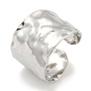 Imagem de 1 anel de banda larga ajustável para mulheres, anel aberto martelado para aniversário, presente moderno de dia dos namorados, Aço inoxidável 304, Sem pedra preciosa