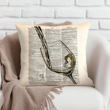 Imagem de Capas de almofada vintage de vinho branco 45,7 x 45,7 cm, decoração de bar, presentes para amantes de vinho, para casa, bar, caverna, lounge, decoração de pub