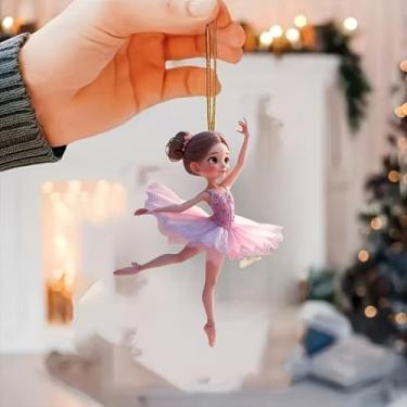 Imagem de Enfeite de acrílico para pendurar no carro com laço para meninas bailarinas - saia de tule e sapatos de balé, design complexo | para carro, mochila, chaveiro, árvore de Natal e casa | Ideal para