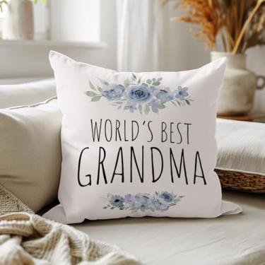 Imagem de World's Best Grandma Gifts Capas de travesseiro 45,7 x 45,7 cm, presentes de avó de netos, florais, azuis, capas de almofada, fronhas para sofá, quarto, casa