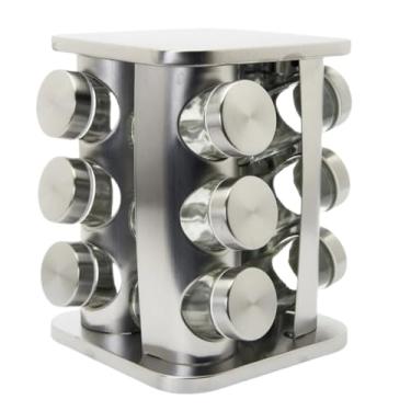 Imagem de Porta Temperos Varios Tamanhos Condimento Cozinha Inox Com Caneta Etiquetas Suporte Giratorio(12 QUADRADO)