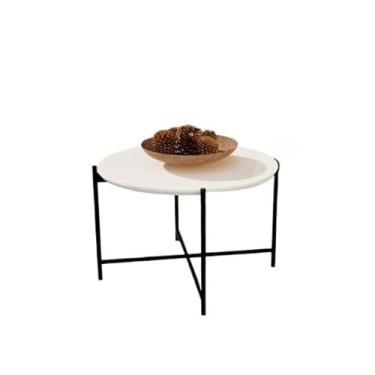 Imagem de Mesa Centro, Mesinha de Centro Apoio Redonda Estilo Industrial Mesa Moderna Minimalista Articulada Sala(branco)
