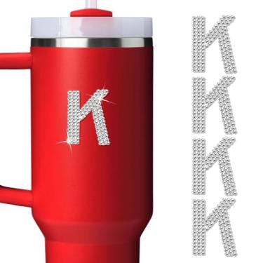 Imagem de LUHOHI 4 peças de adesivos com letras iniciais de strass brilhante - grande glitter alfabeto personalizado nome monograma adesivos brilhantes para copo Stanley garrafas de água graduação boné bagagem