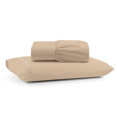 Imagem de Jogo Cama Lençol Bali Solteiro Percal 180 Fios 100% Algodão Ponto Palito 2 Peças - Avelã