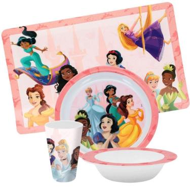 Imagem de Jogo Refeição Infantil Princesas Disney 3 Peças Prato, Tigela E Copo Melamina - Tuut