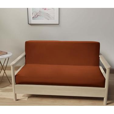 Imagem de LANE LINEN Capas Futon tamanho completo, capas de futon 100% algodão, capa de colchão futon tamanho completo para sofá-cama futon, capa de sofá dobrável sem braço, capa de sofá futon com zíper - ferrugem