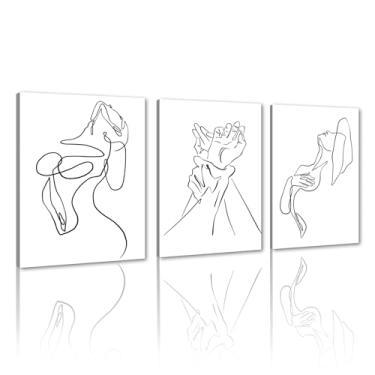 Imagem de Arte de parede em tela feminina sexy preto e branco minimalista feminino linhas do corpo pôster abstrato sensual casal impressão à mão decoração de parede para apartamento sala de estar quarto