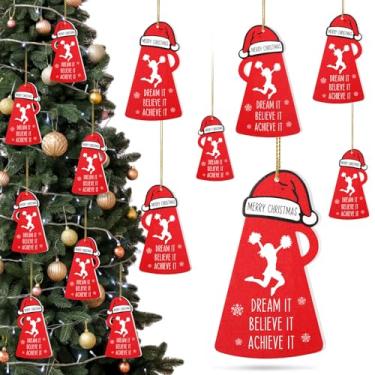 Imagem de Syhood 15 peças de enfeites de Natal para líderes de torcida presentes a granel para a equipe, enfeites de megafone de torcida com chapéu de Papai Noel para adolescentes acessórios esportivos (moda