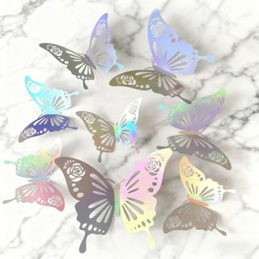 Imagem de 24 peças adesivos coloridos 3D de borboleta oca fundo de parede decoração de casa suprimentos de layout de casamento (#05-24 peças)