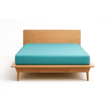 Imagem de Lençol Queen de algodão egípcio com apenas 800 fios de cetim, bolso profundo de 45,7 cm, macio, respirável e refrescante, azul aqua