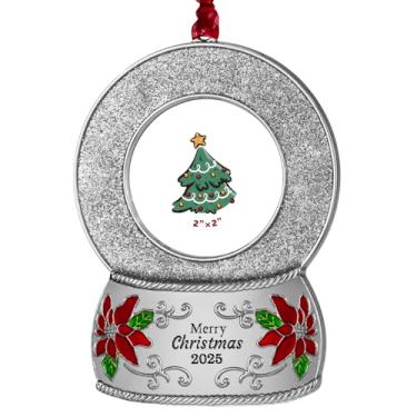 Imagem de FIHOO Ornamentos de Natal 2025, 5 cm, pingente de metal pendurado para árvore pequena lembrança decorativa, exibição de foto para bebês e animais de estimação (bola de cristal prata (2025))