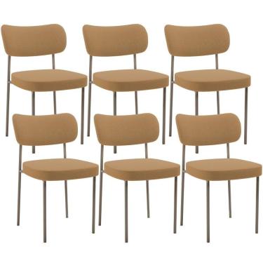 Imagem de Kit 06 Cadeiras Estofadas Para Sala De Jantar Melina Base Arena L02 Bouclê Mostarda - Lyam Decor