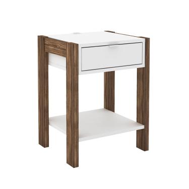 Imagem de Mesa de Cabeçeira para Quarto Decorativa AZ1016 MDP Branco/Nogal - Gran Belo
