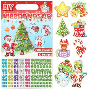 Imagem de JULEASEL DIY Mirror Mosaic Christmas Art Craft Kit, 10 Double-Sided Cards with Santa & Christmas Tree, 12 Holographic Stickers & Hanging Cords, Kids Arts and Crafts Set for Ages 3-8, Holiday Gift