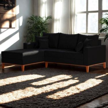 Imagem de Sofá 3 Lugares Beny Com Chaise Esquerdo Suede Preto
