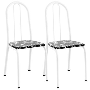 Imagem de Kit 02 Cadeiras Tubular America 050 Branco Assento Preto Flor ARTEF