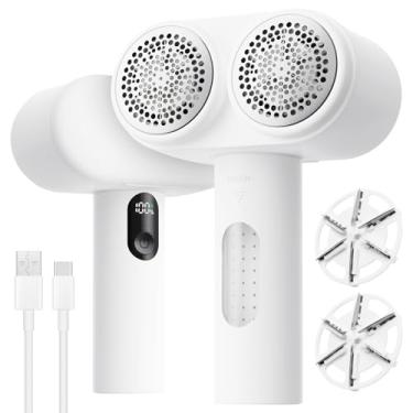 Imagem de Mosthink Barbeador de tecido, barbeador elétrico de fiapos e escova 2 em 1, removedor de fiapos de cabeça dupla para roupas, sofás de móveis, removedor de fiapos de 3 velocidades | Barbeador de suéter