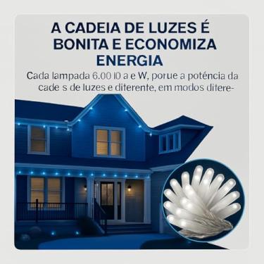 Imagem de Decoração para Nata: 7 Metros de Cascata Multicolor com 163 Lampadas Led Pisca Natal com Fonte de Energia Luz Solar (Branco Frio)